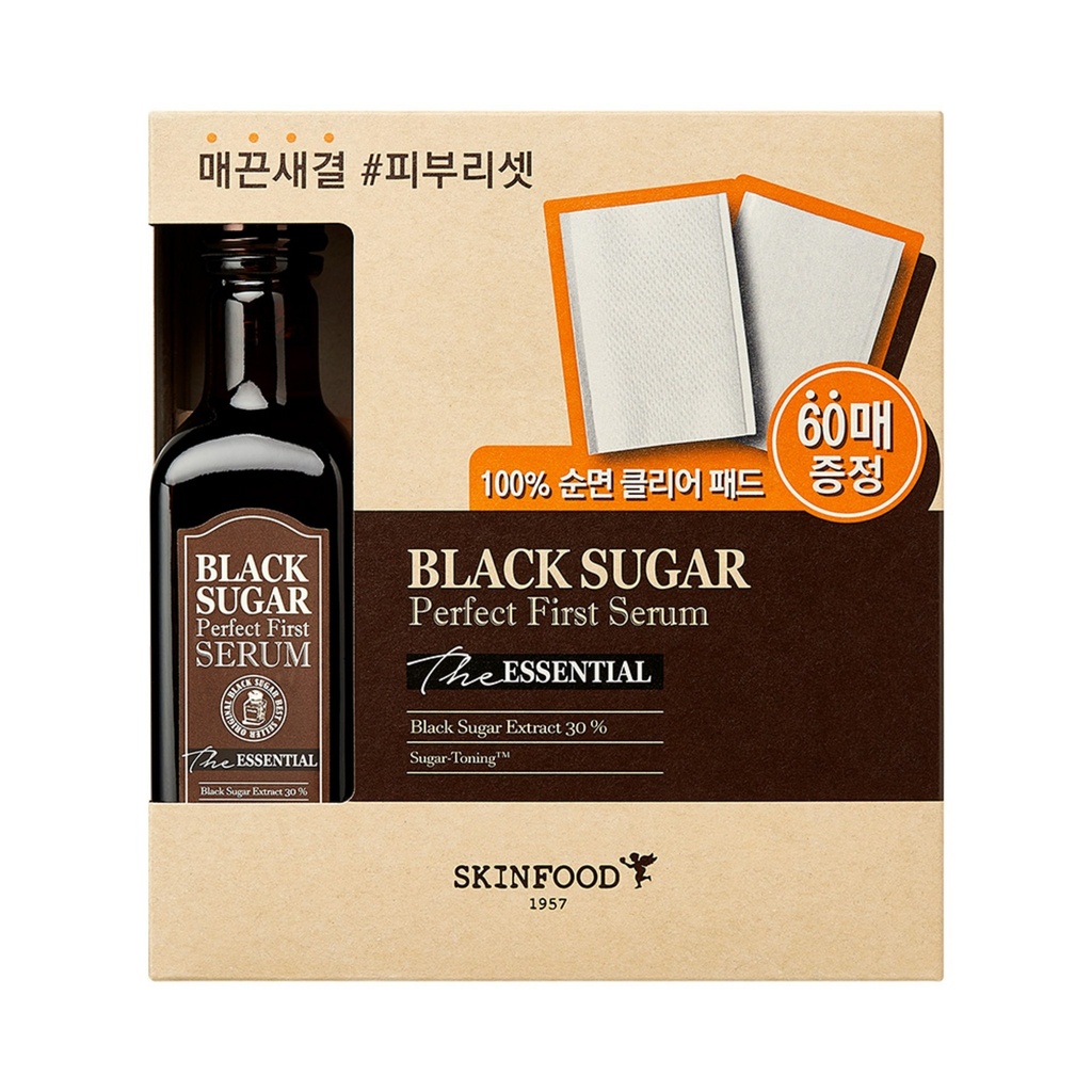 SKINFOOD Black Sugar Perfect First Serum The Essential 120ml + Cotton Clear Pad 60p Set