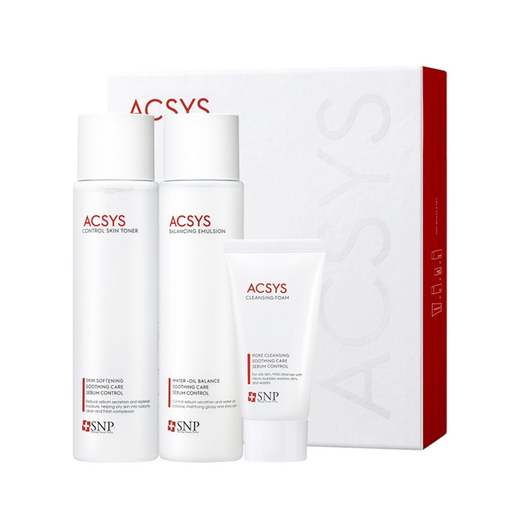 SNP Acsys Skin Toner + Emulsion + Cleansing Foam Set