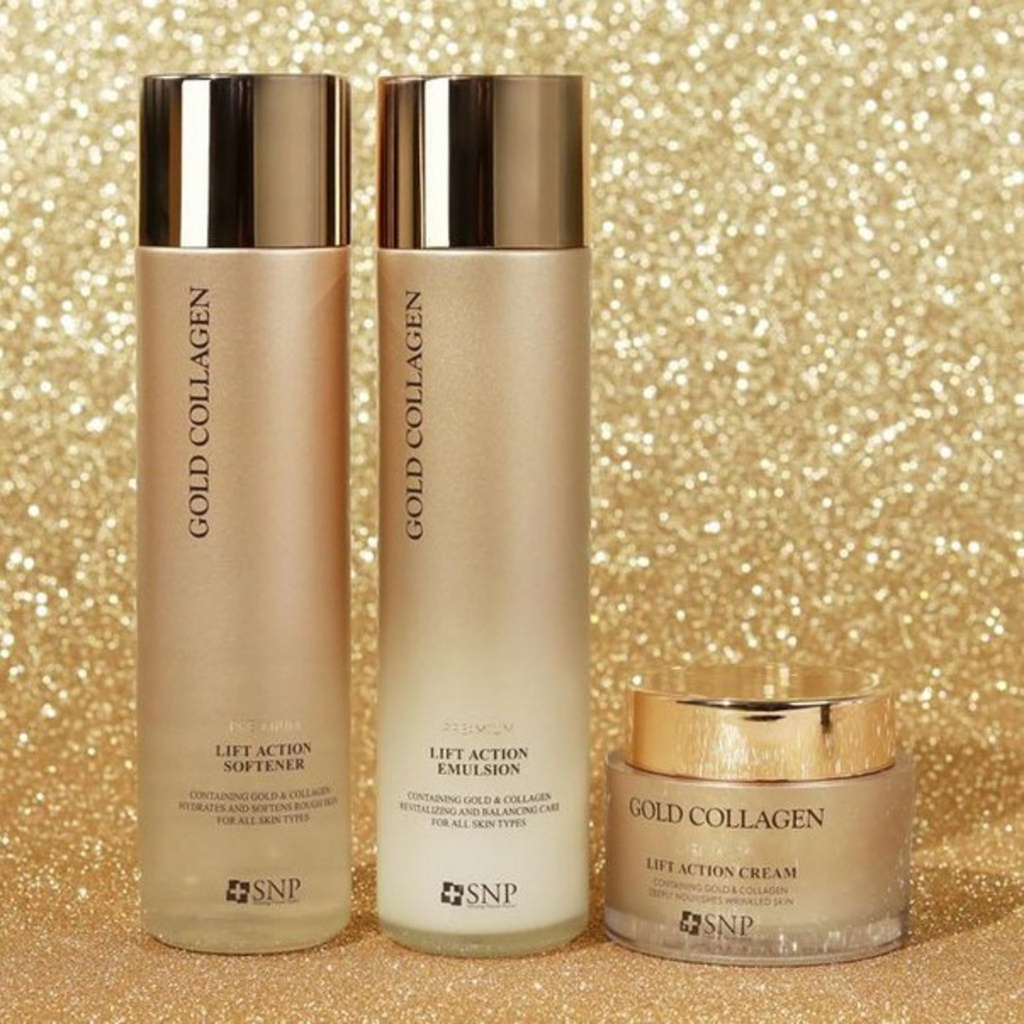 SNP Premium Gold Collagen Lift Action Skin (Softener) Lotion (Emulsion) Cream Special Set