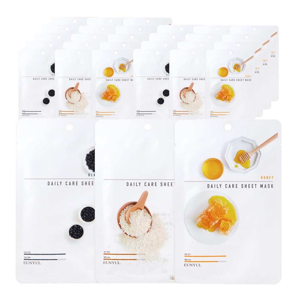 Eunyul Daily Care Sheet Mask Pack Moisturizing Black Bean 22ml x 10p + Rice 22ml x 10p + Honey 22ml x 10p