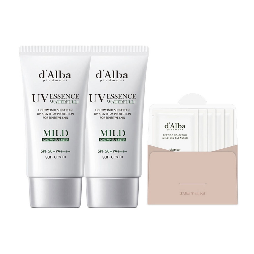 Dalba Vegan Waterful Mild Sun Cream SPF 50+ PA++++ 50ml x 2p + Weak Acidic Gel Cleanser 15ml Set