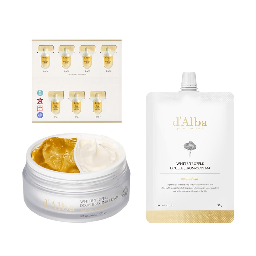 Dalba White Truffle Double Serum & Cream 70g + Aqua Serum Refill 35g + Double Serum Weekly Package 7ml Set