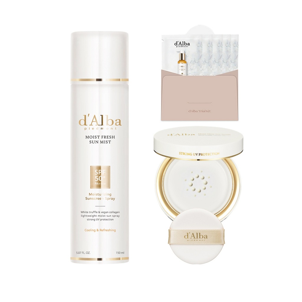 Dalba Moist Glow Sun Serum Pact Type SPF50+ PA++++ 13ml + Moist Fresh Sun Mist 150ml + Serum Cleanser 3ml x 5p Set