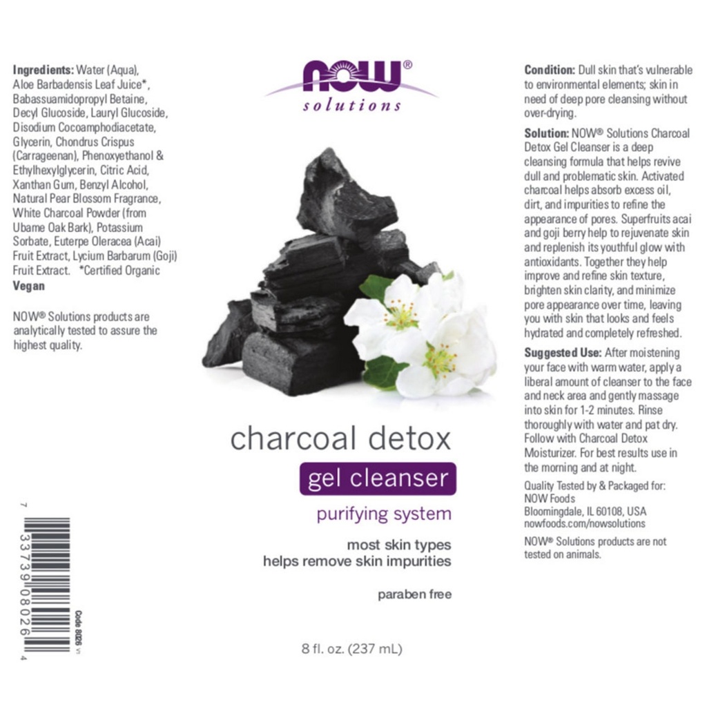 Now Foods Charcoal Detox Gel Cleanser Purifying System Most Skin Type