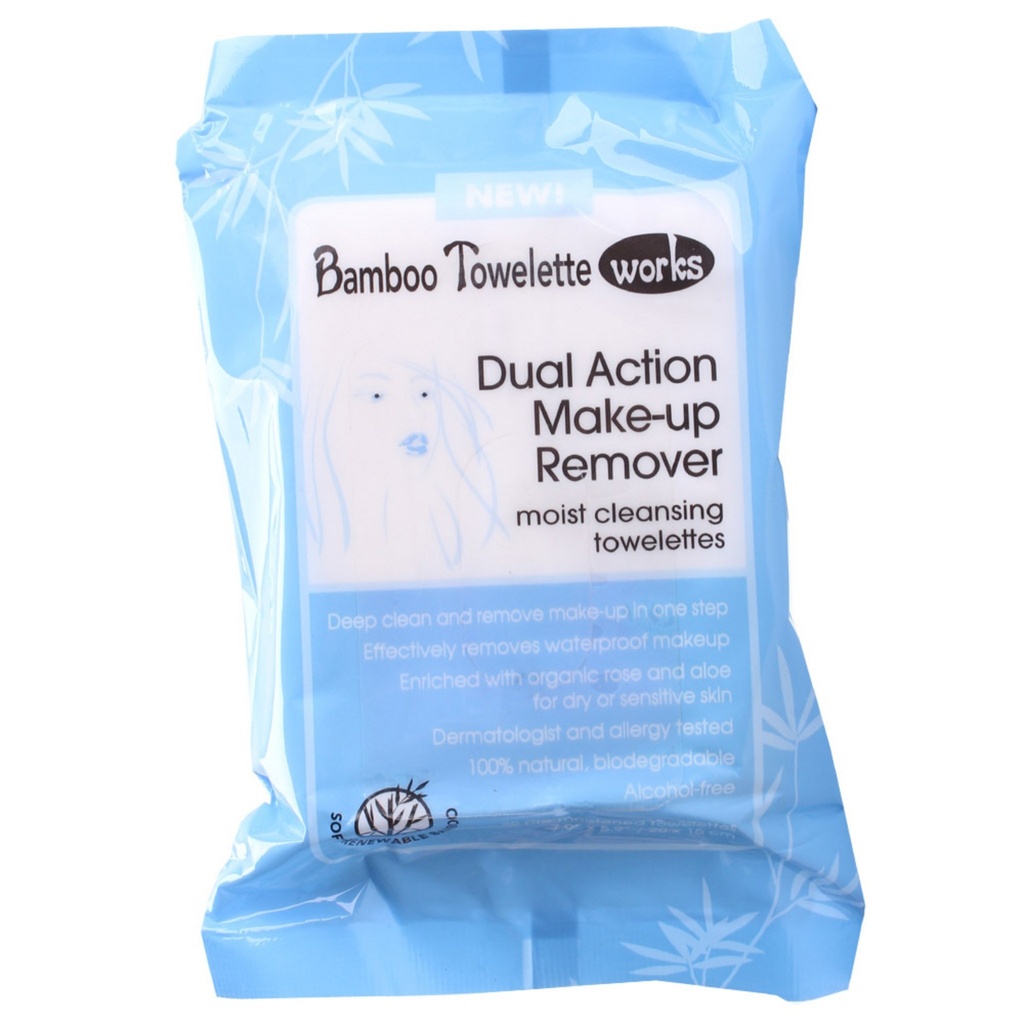 Bamboo Towel Works Dual Action Makeup Remover Moist Cleansing Towelette 20 x 15cm