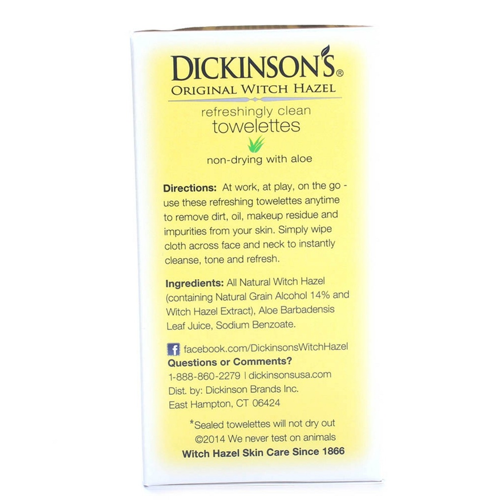 Dickinson's Original Witch Hazel On The Go Refresh Clean Towelette Aloe