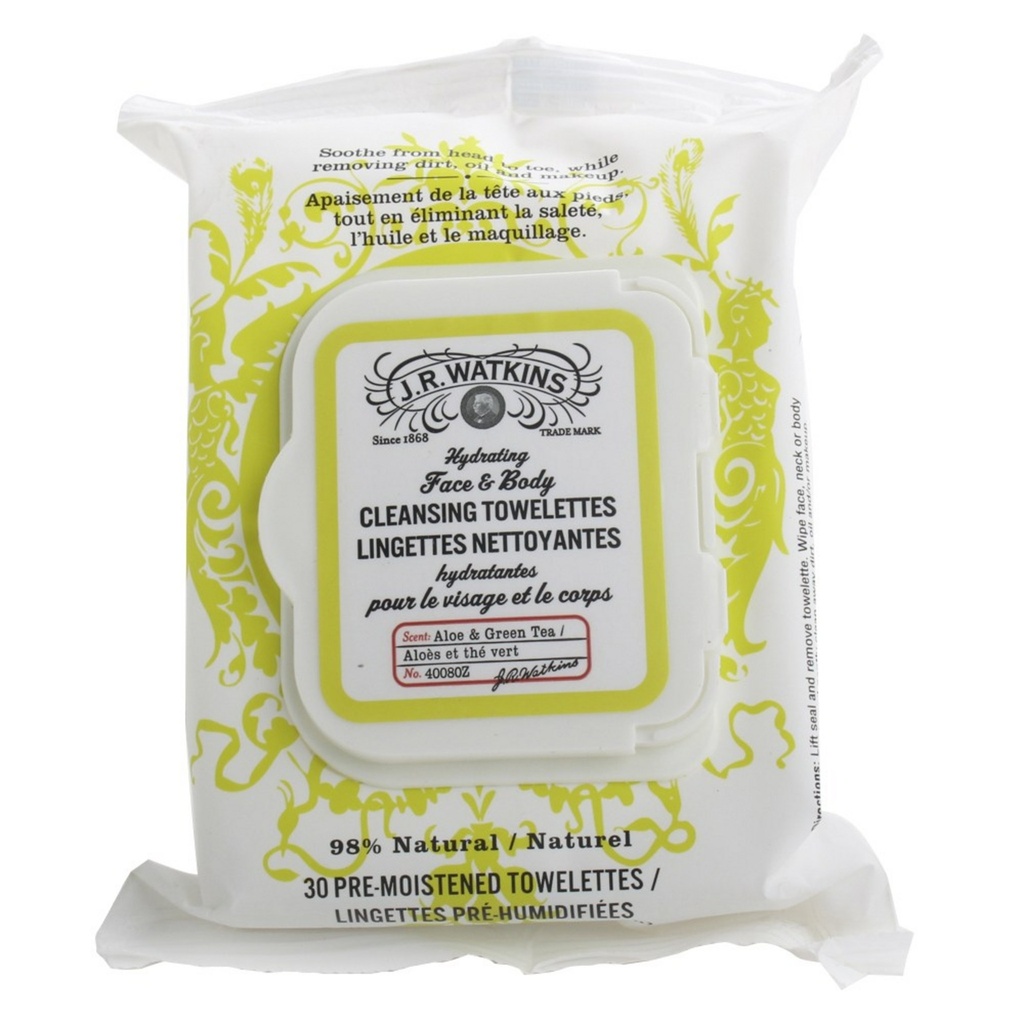 Jr Watkins Hydrating Face & Body Cleansing Towelettes Aloe & Green Tea