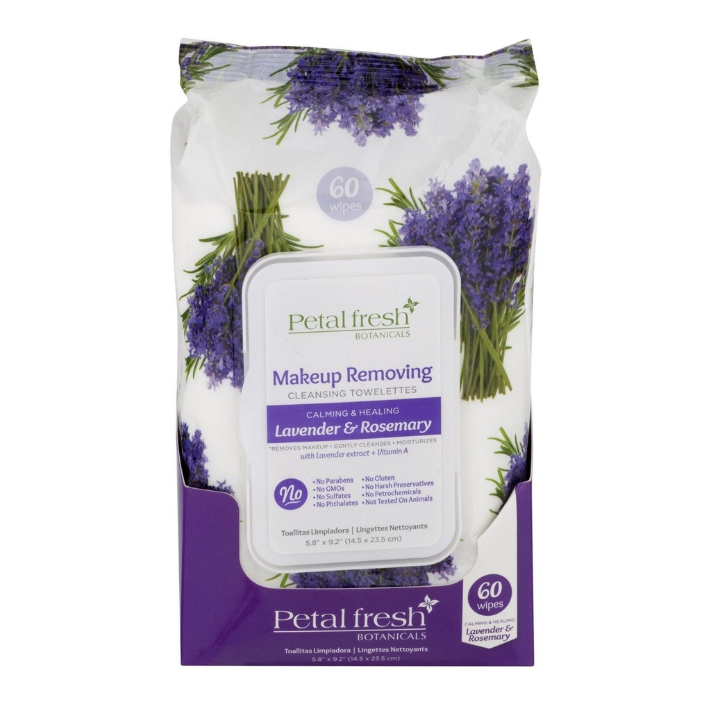 Petal Fresh Makeup Removing Cleansing Wipes Calming & Healing Lavender & Rosemary