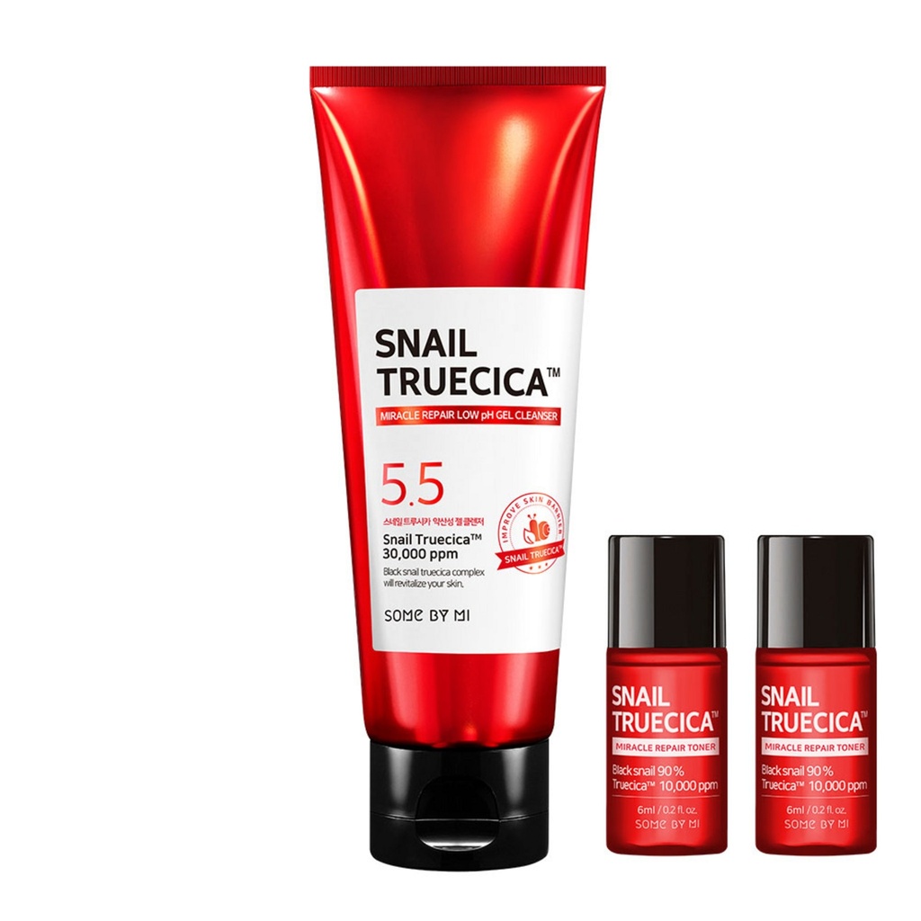 Some By Mi Snail Truecica Miracle Repair Weak Acidic Gel Cleanser 100ml + Snail Toner 6ml x 2p