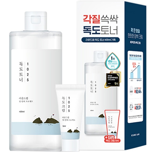 [SKU_2F0O4UX_3FOLPR2] Round Lab Dokdo Toner 400ml + Cream 5ml Set