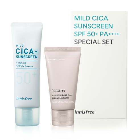 [SKU_36KVY7Q_7P3TNMJ] Innisfree True Mild Cica Inorganic Sunscreen SPF50+ PA++++ 50ml + Volcanic Pore BHA Cleansing Foam 50g Set