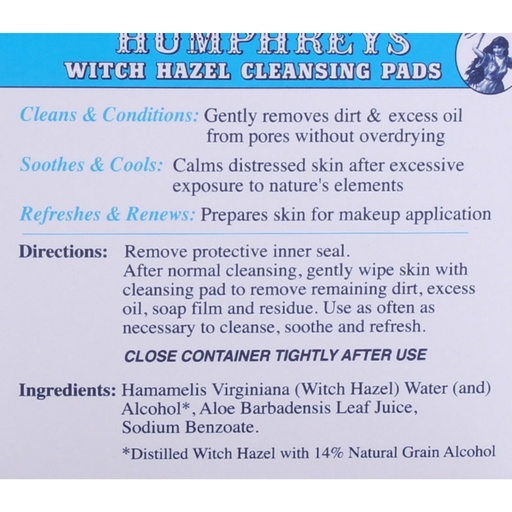 [SKU_7LNI_ITLA] Humphreys Witch Hazel Cleansing Pads